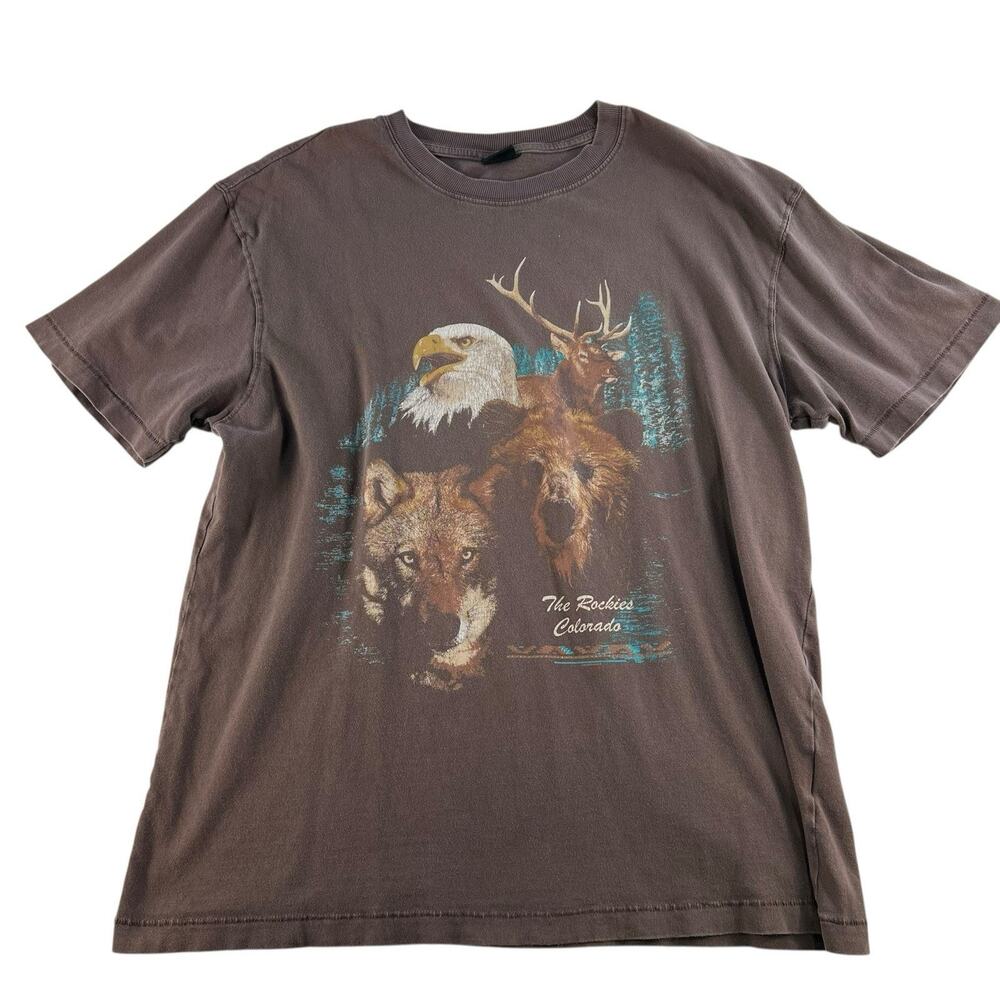 Cotton On L Large T-Shirt Loose Fit The Rockies Colorado Eagle Wolf Bear Grunge - Picture 2 of 15